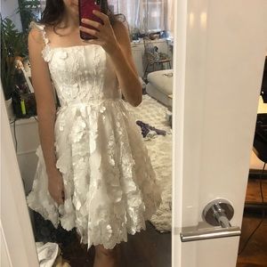 Custom made white floral appliqué dress